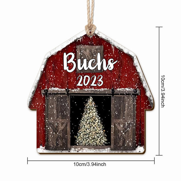 Personalized Red Barn Christmas Ornament Gift for Family - customphototapestry