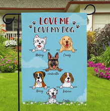 Personalized Cartoon Dog Garden Flag Custom Pet Name Garden Flag LOVE ME LOVE MY DOG Graden Flag
