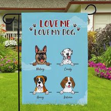 Personalized Cartoon Dog Garden Flag Custom Pet Name Garden Flag LOVE ME LOVE MY DOG Graden Flag
