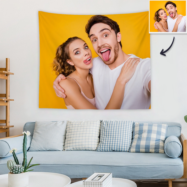 Father's Day Gift Custom Couple Photo Tapestry Short Plush Wall Decor Hanging Painting
