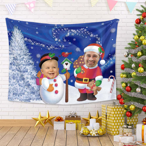 Custom Photo Tapestry Merry Christmas Bedroom Party Living Room Decoration