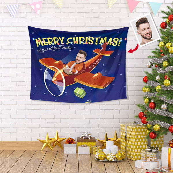 Custom Photo Tapestry Airplane Merry Christmas Gift For Family Party Decoration