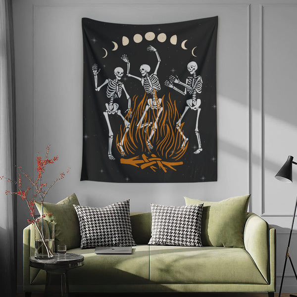 Dancing Skeleton Tapestry Wall Hanging Aesthetic Mystical Moon Home Decorations