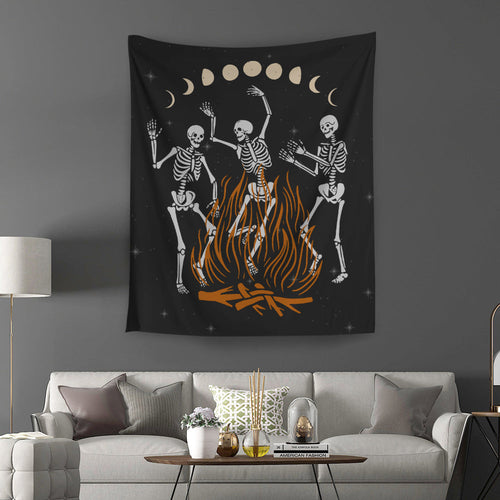 Dancing Skeleton Tapestry Wall Hanging Aesthetic Mystical Moon Home Decorations