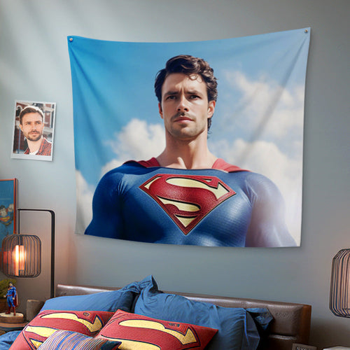Custom Face Superman Tapestry Personalized Portrait from Photo Gifts for Him / Father