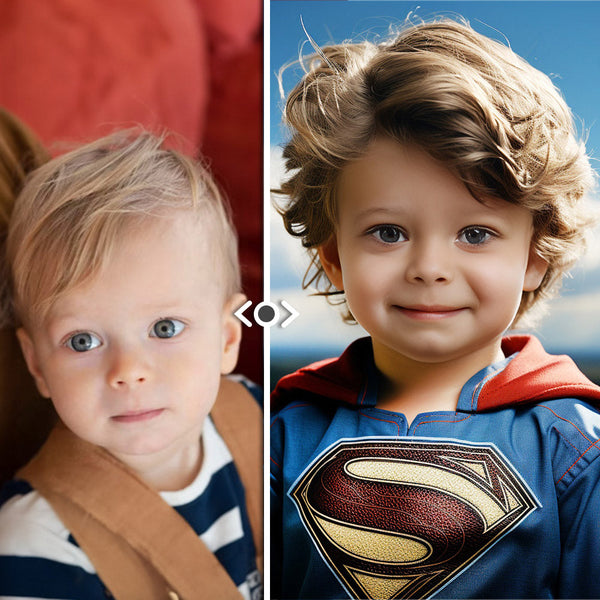 Personalized Portrait from Photo Custom Face Superman Frame Gifts for Him / Father - customphototapestry