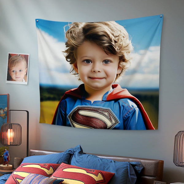 Custom Face Superman Tapestry Personalized Portrait from Photo Gifts for Him / Father - customphototapestry