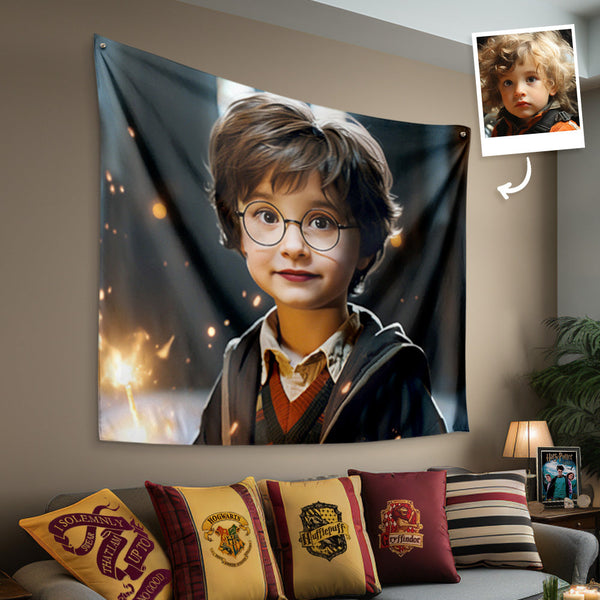 Personalized Face Harry Potter Tapestry Custom Portrait from Photo Wall Decor Gifts for Him - customphototapestry