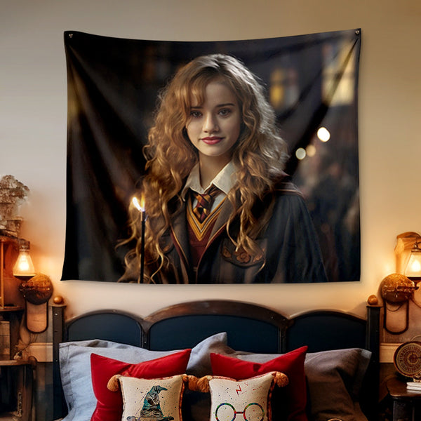 Gifts for Girl Custom Face Hermione Tapestry Portrait from Personalized Photo Wall Decor - customphototapestry