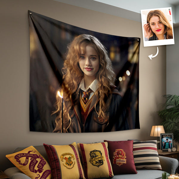 Custom Face Hermione Tapestry Portrait from Personalized Photo Wall Decor Harry Potter Gifts for Her - customphototapestry