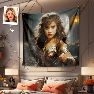 Custom Face Wonder Woman Tapestry Personalized Portrait from Photo Gifts for Her