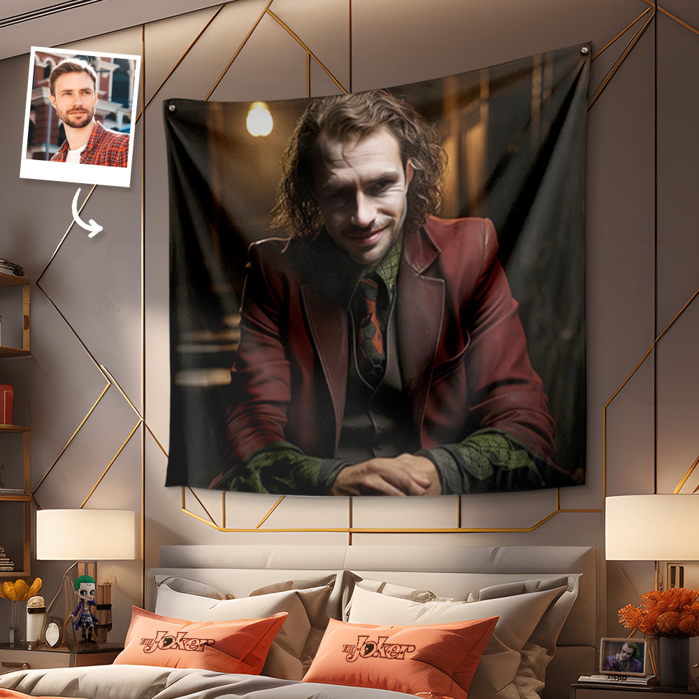 Custom Face Joker Tapestry Personalized Photo Portrait Gifts for Him - customphototapestry