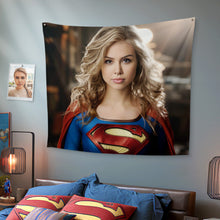 Personalized Face Superwoman Tapestry Custom Photo Portrait Gifts for Her / Mother - customphototapestry