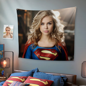 Personalized Face Superwoman Tapestry Custom Photo Portrait Gifts for Her / Mother