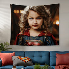 Personalized Face Superwoman Tapestry Custom Portrait from Photo Gifts for Kids / Girl - customphototapestry