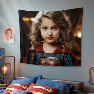 Personalized Face Superwoman Tapestry Custom Portrait from Photo Gifts for Kids / Girl