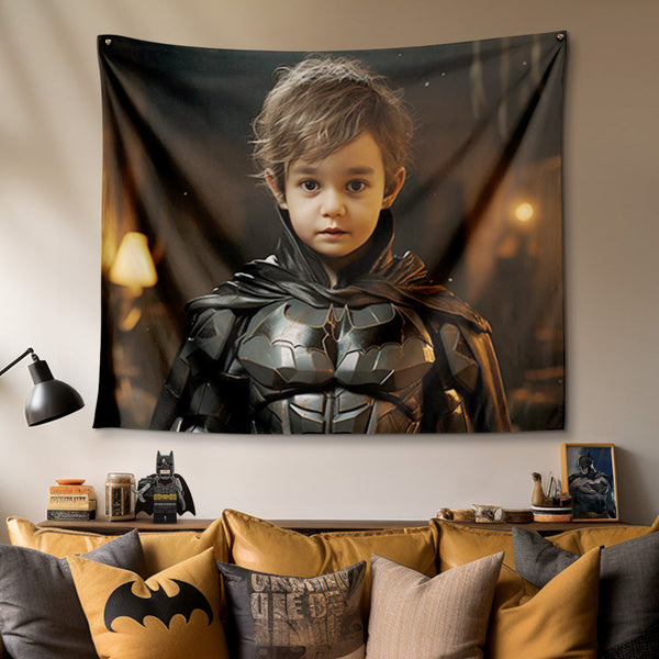 Personalized Face Batman Tapestry Custom Photo Portrait Gifts for Kids - customphototapestry