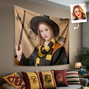 Custom Face Tapestry Hufflepuff Personalized Portrait from Photo Hogwarts Gift for Girls