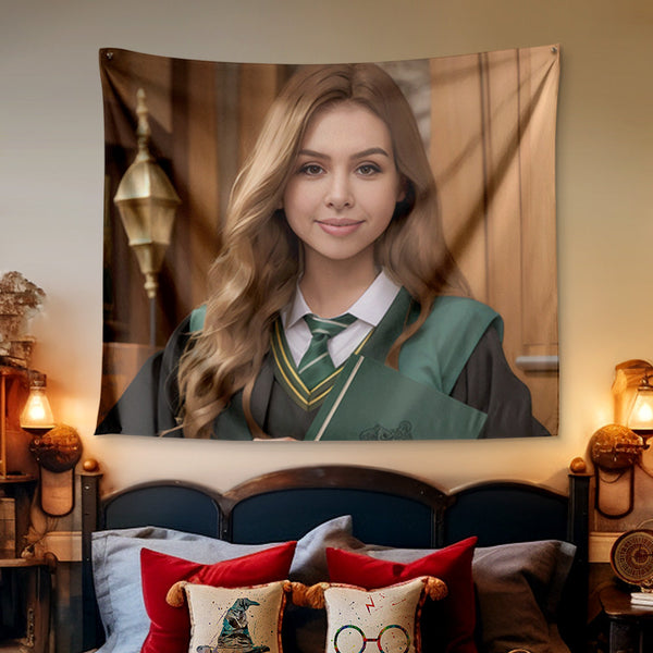 Custom Face Tapestry Ravenclaw Personalized Portrait from Photo Hogwarts Gift for Girls - customphototapestry