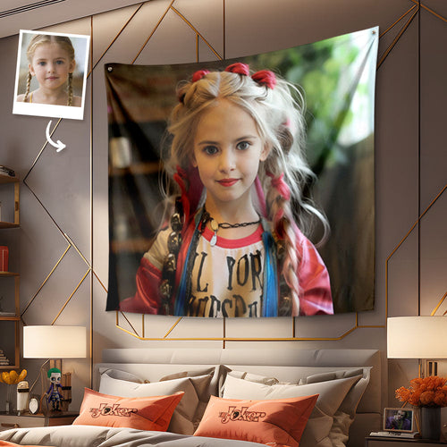 Custom Face Tapestry Harley Quinn Personalized Portrait from Photo Gift for Girls
