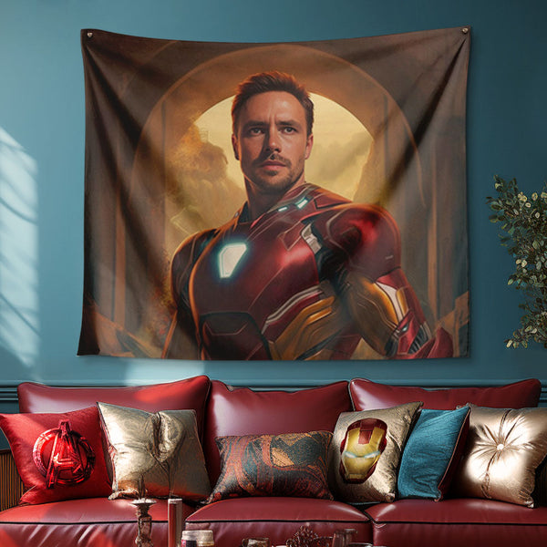 Custom Face Ironman Tapestry Personalized Photo Portrait Gifts for Him - customphototapestry