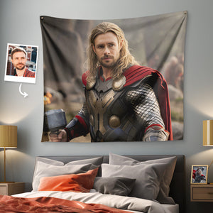 Custom Face Thor Tapestry Personalized Photo Portrait Gifts for Him