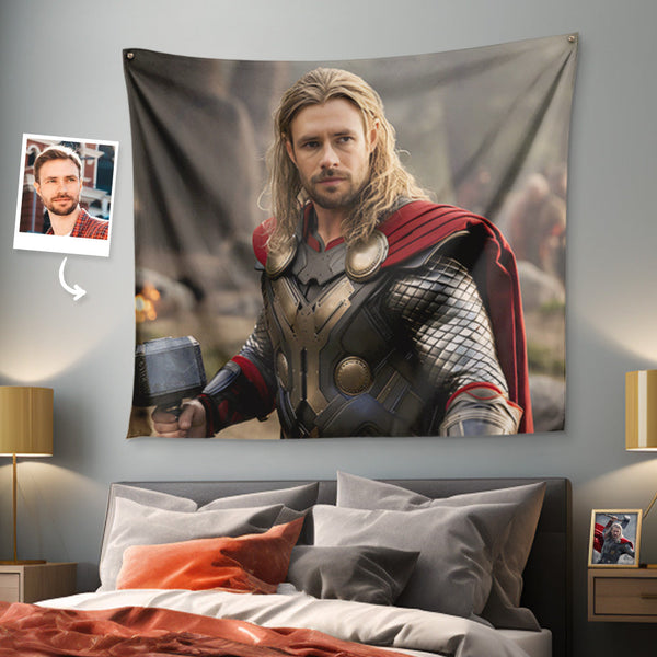 Custom Face Thor Tapestry Personalized Photo Portrait Gifts for Him - customphototapestry