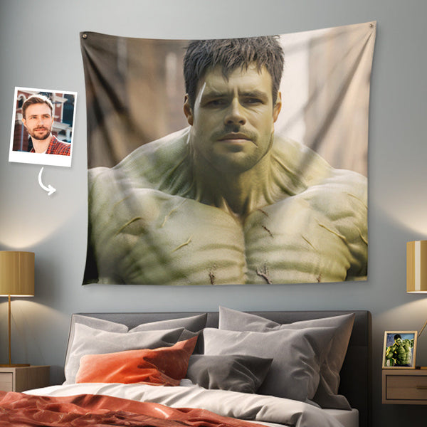 Custom Face Hulk Tapestry Portrait from Personalized Photo Wall Decor - customphototapestry