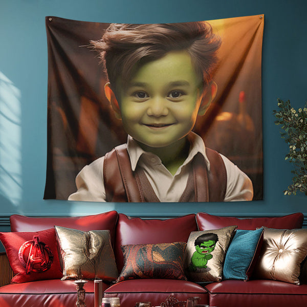 Custom Face Hulk Tapestry Portrait from Personalized Photo Wall Decor Harry Potter Gifts for Him - customphototapestry