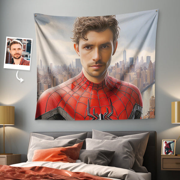 Custom Face Spiderman Tapestry Portrait from Personalized Photo Wall Decor - customphototapestry