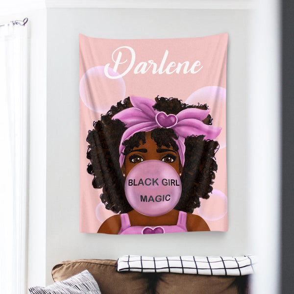 Black Girl Tapestry Hanging Wall Decor with Magic Custom Name