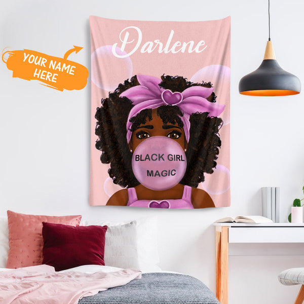 Black Girl Tapestry Hanging Wall Decor with Magic Custom Name