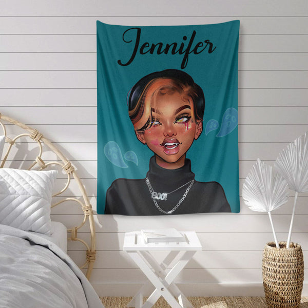 Black Girl Cute Pink Music Custom Name Tapestry Bedroom Decoration