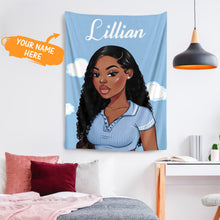 Custom Name Tapestry Black Girl with Golden Butterfly Home Decor for Hanging the Wall