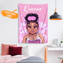 Custom Name Tapestry Black Girl with Beautiful Butterfly Bedroom Hanging Decoration