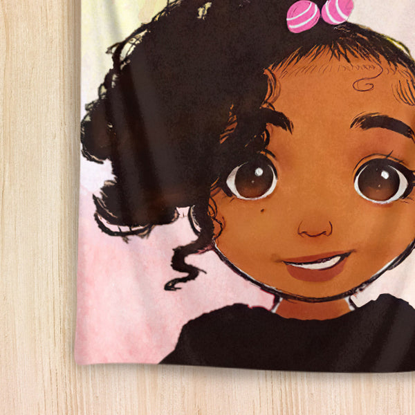 Little Baby Black Girl with Pink Bow Custom Name Tapestry Home Decoration