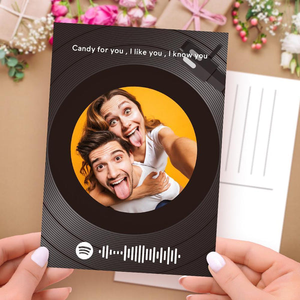 Gift for Family Custom Spotify Code Gift Card Personalized Photo Vinyl Records Card Spotify Music Message Card