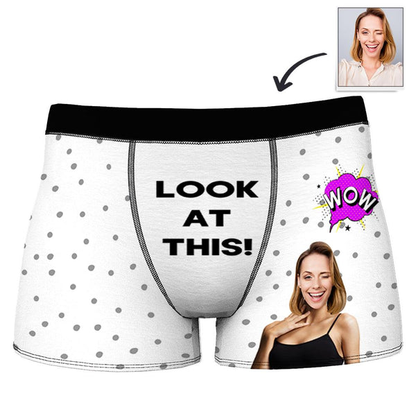 Custom Photo Boxer Shorts for Men with "WOW LOOK AT THIS" Printed