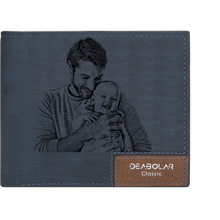 Men's Custom Photo Wallet - Blue Leather for Dad
