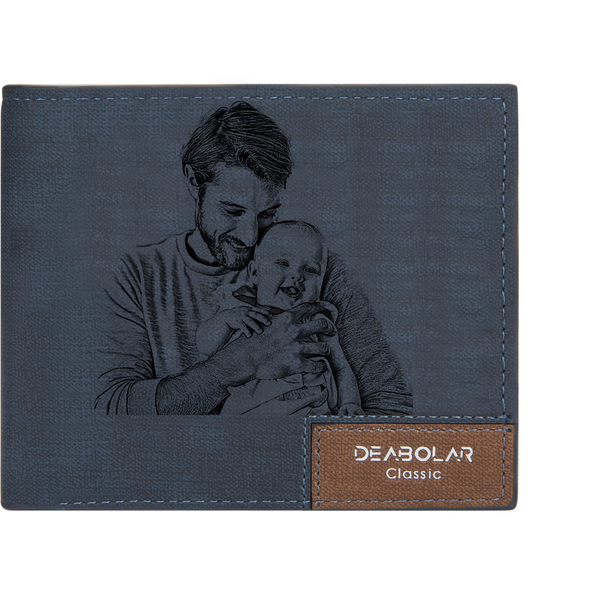 Men's Custom Photo Wallet - Blue Leather for Dad