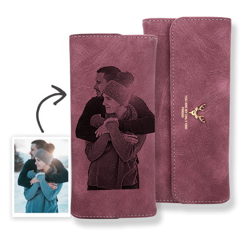 Personalized Wallet | Custom Photo Engraved Wallet | Women's Trifold Long Leather Wallet