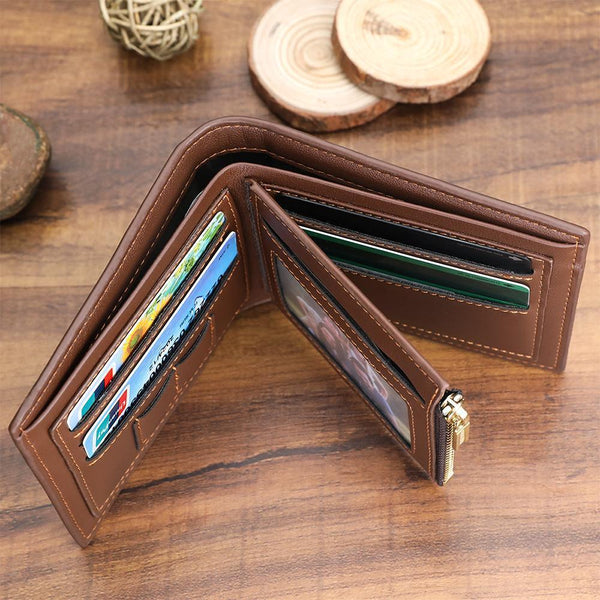 Custom Men's Trifold Photo Wallet Brown Graduation Gifts
