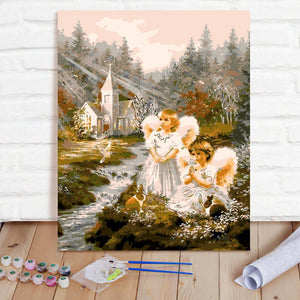 Christmas Gifts Custom Photo Painting Home Decor Wall Hanging-Angel Look Up Painting DIY Paint By Numbers