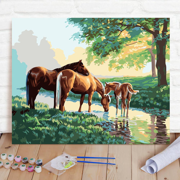 Custom Photo Painting Home Decor Wall Hanging-Three Horses Painting DIY Paint By Numbers