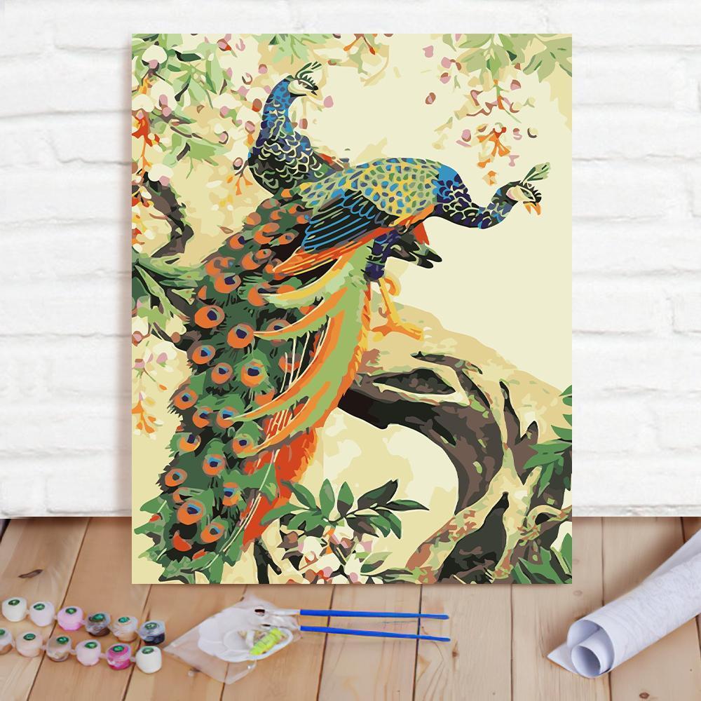 Custom Photo Painting Home Decor Wall Hanging-Two Peacocks Painting DIY Paint By Numbers