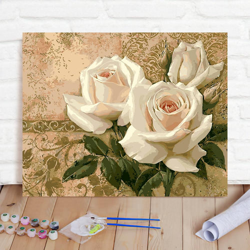 Custom Photo Painting Home Decor Wall Hanging-White Flowers Painting DIY Paint By Numbers