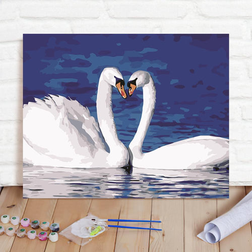 Custom Photo Painting Home Decor Wall Hanging-Two White Swans Painting DIY Paint By Numbers