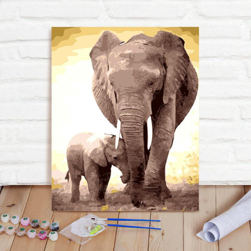 Custom Photo Painting Home Decor Wall Hanging-Elephant And Baby Elephant Painting DIY Paint By Numbers