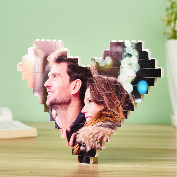 Gifts for Her Custom Building Brick Personalized Photo Block Heart Shaped - 