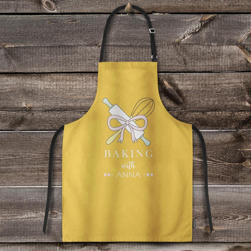 Custom Text Adjustable Bib Apron For Kitchen Cooking Restaurant BBQ Painting Crafting Yellow